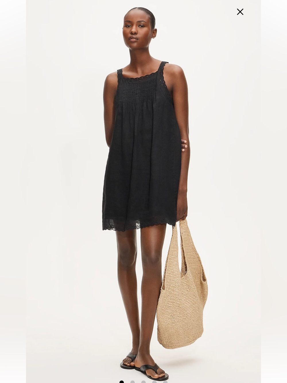 J. Crew Scallop-trim mini dress in ramie - Black